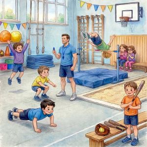 Dětské básničky Jiřího Ryšánka: Náš učitel tělocviku (z rubrik Básničky o škole, Básničky o sportu, Básničky o zdraví, Básničky pro kluky, Zhudebněné básničky)